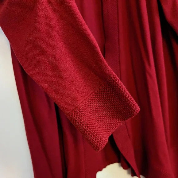 ANNE KLEIN Pointelle Trim Waterfall Cardigan ln Titian Red - Picture 3 of 6
